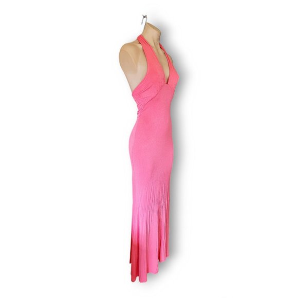 Y2k, pink halter tie maxi dress with deep plunge front UK 8 fits AU 6, 8, 10, 12 - Picture 2 of 7